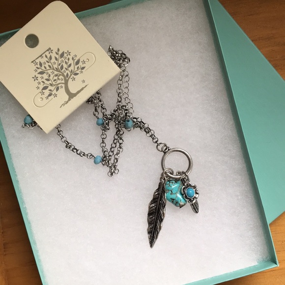 Boho Turquoise pendant silver tone long necklace. - Picture 3 of 4